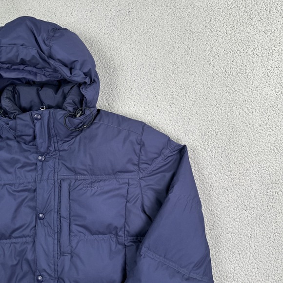 LL Bean Puffer Downtek Jacket Men Medium Reg Blue Removable Hood Pertex 295958 - Picture 8 of 16